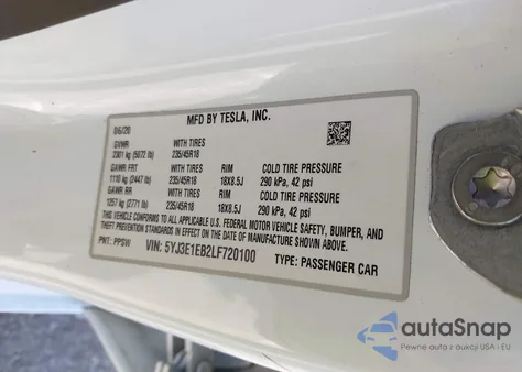 2020 Tesla Model 3 Long Range Dual Motor All-Wheel Drive from USA, damaged, VIN 5YJ3E1EB2LF720100